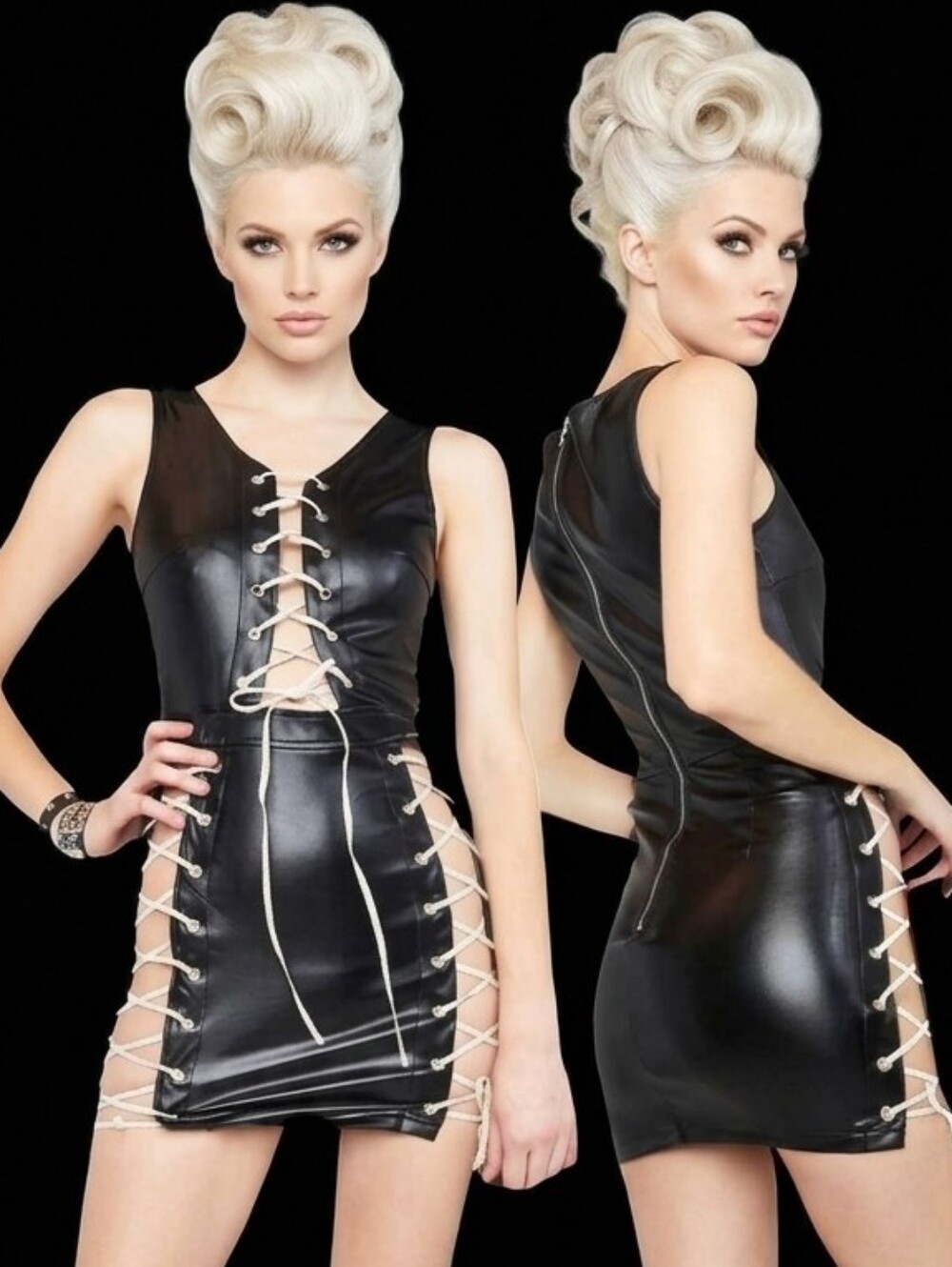 Wildcat caught you staring blk contrast faux leather corset mini dress 1X NWT
